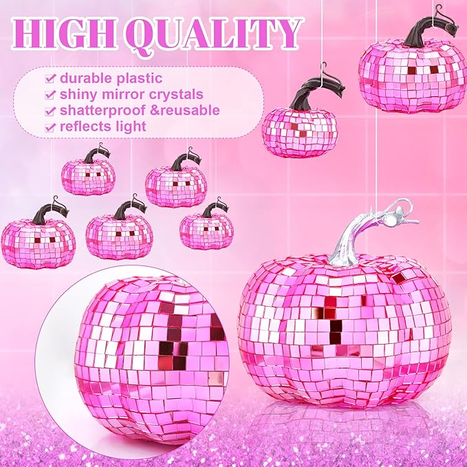 Lenwen 12 Pcs Artificial Disco Pumpkin Glitter Mirror Pumpkin - Image 2