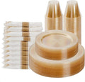 Goodluck 175 Piece Gold Glitter Plastic Dinnerware Set by GoodLuck