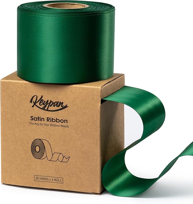 Forest Green Satin Ribbon 2.5 Inch Double-Faced Ribbons 25 Yards by Keypan