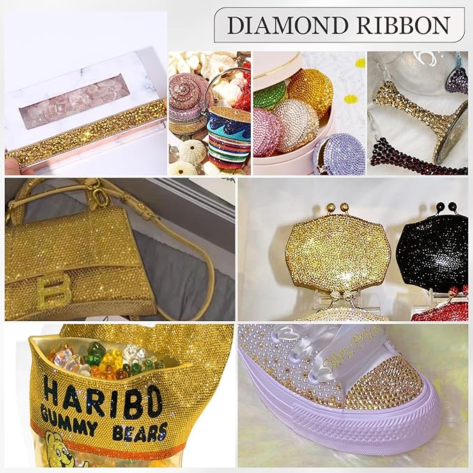 Rhinestone Ribbon 3 Yards Self Adhesive Rhinestone Strips Diamond Ribbon - Image 7