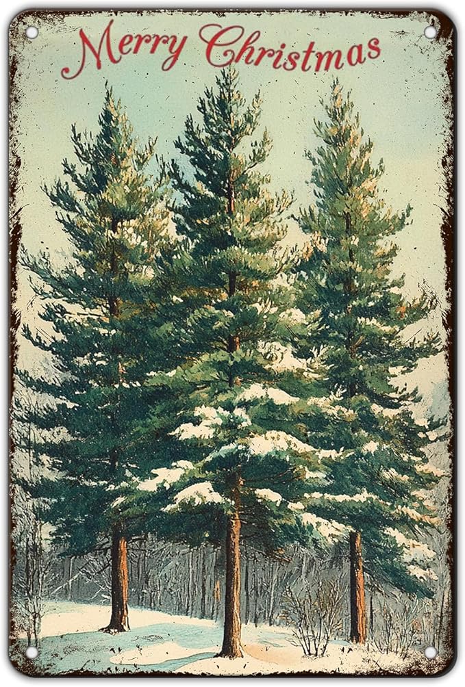 Vintage Christmas Decor Sign Christmas Tree Metal Tin Sign Merry Christmas by GJXFTPTTBD