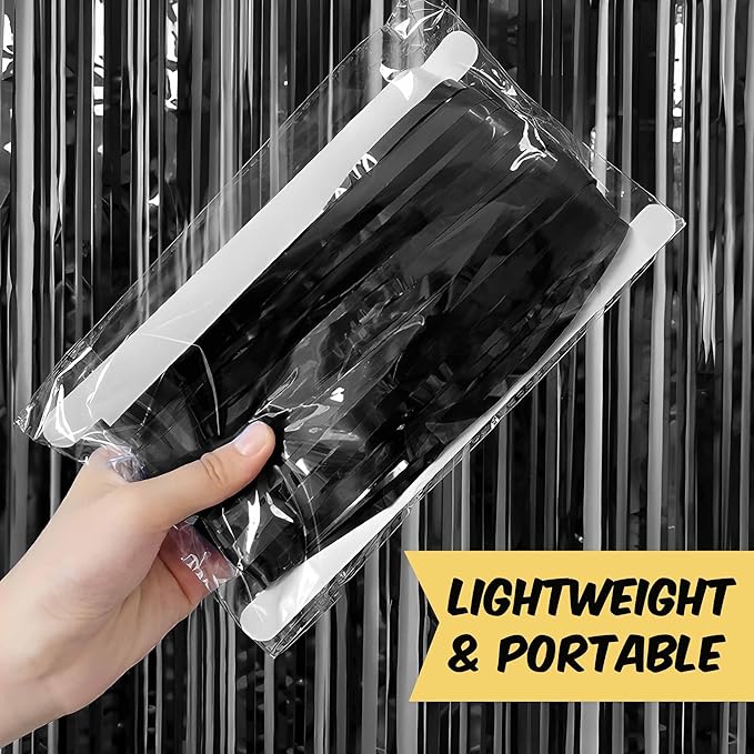 6 Pack Black Foil Fringe Curtains Backdrop, 3.28 x 8.2 Ft Metallic Streamers - Image 7
