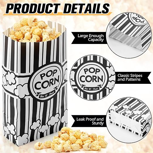 200 Pcs Paper Popcorn Bags Bulk 2 oz Large Flat Bottom Boxes Red and White - Image 6
