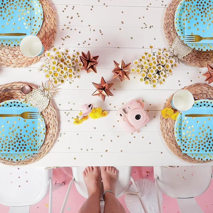 Sveikie160 Pcs blue And Gold Paper Plates, Birthday Cake Party Plates And - Image 6