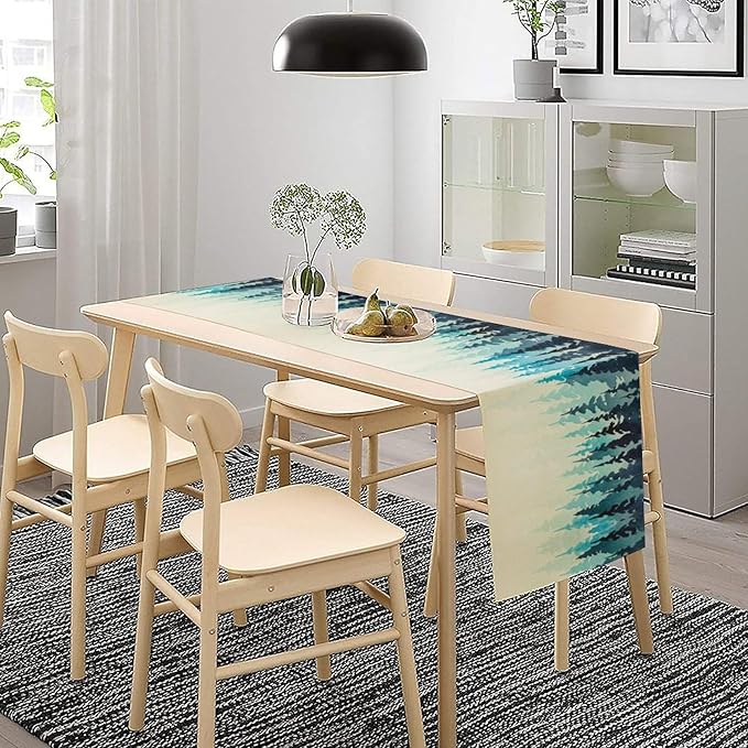 Misty Forest Table Runner, Foggy Blue Forest Landscape Table Runner - Image 3