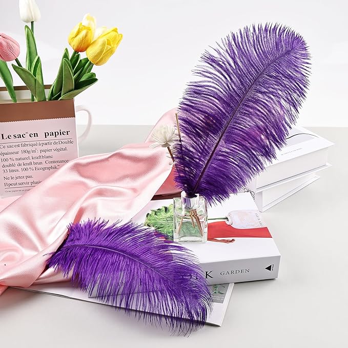 THARAHT 24pcs Purple Ostrich Feathers Natural Bulk 10-12Inch 25cm-30cm - Image 6