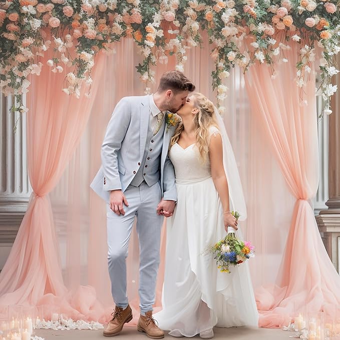 20ft X 10ft Peach Tulle Backdrop Curtain - Image 3