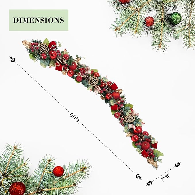 5 ft Christmas Garland for Mantle for Stairs Railing, for Table No Light - Image 3