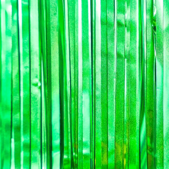 PartyWoo Green Streamers Backdrop 3pcs Green Tinsel Foil Fringe Streamer - Image 2