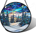 Stained Glass Window Hanging, Starry Sky Trees and Snow Sun Catchers Glass by DASTOLL