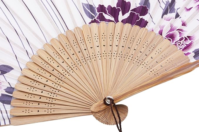 Amajiji 8.27" Hand Held Bamboo Silk Folding Fan Hand Fan, Chinese/Japanese - Image 5