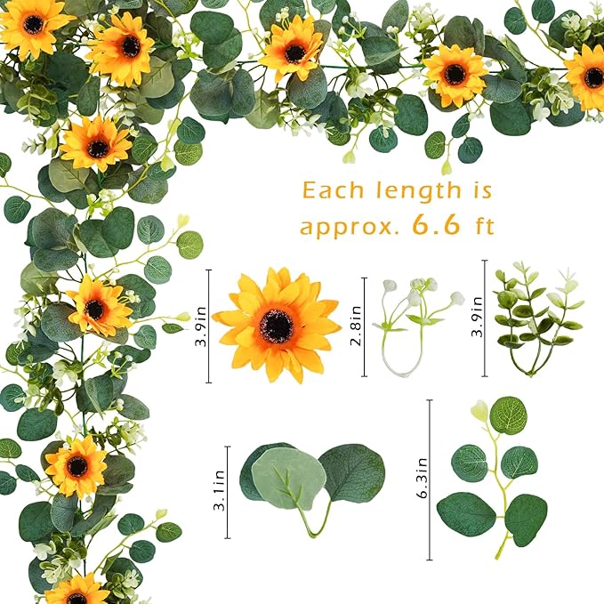 Uieke 2 Pack Artificial Sunflower Garland, 6ft/Strand Silk Sunflowers Hanging - Image 2