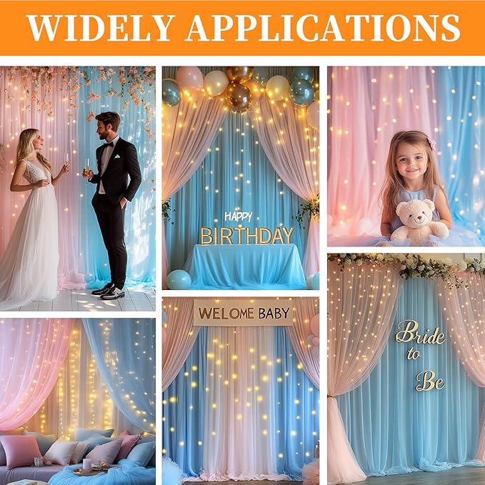 10x10ft Pink Blue Tulle Backdrop Curtain - Image 2