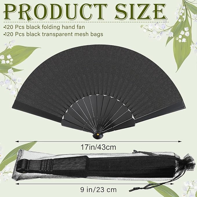 Wenqik 80 Pcs Wedding Folding Hand Fans Bulk Silk Fabric Chinese Handheld - Image 2