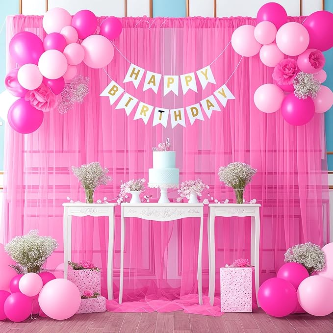 20x10 Hot Pink Tulle Backdrop Curtains - Image 3
