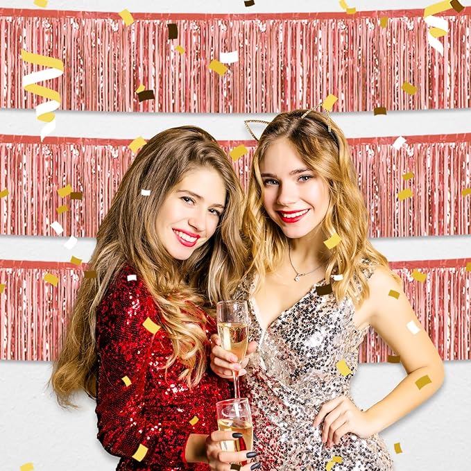 4 Pack 10 Feet Rose Gold Foil Fringe Garland Metallic Tinsel Streamers Banner - Image 6