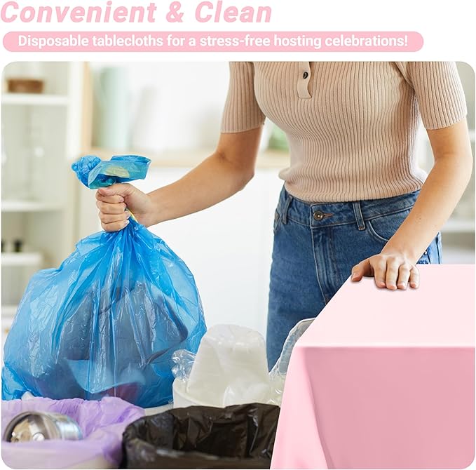 4 PCS Plastic Table Cloth Disposable, 54 x 108 Inches Pink Tablecloth, Plastic - Image 5