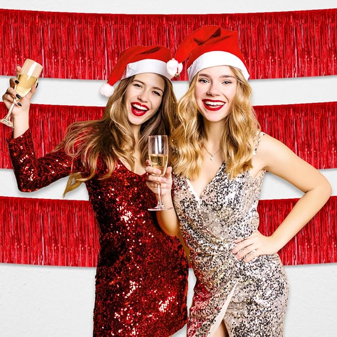 6 Pack 10 Feet Red Foil Fringe Garland Metallic Tinsel Streamers Banner Wall - Image 4