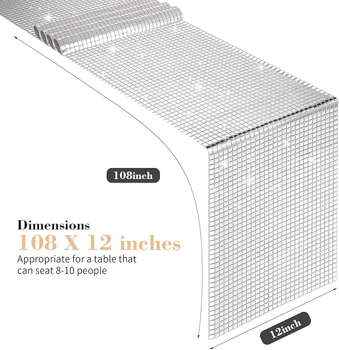 2 Packs 12x108 Inch Disco Table Runner Silver Glitter Foil - Image 2