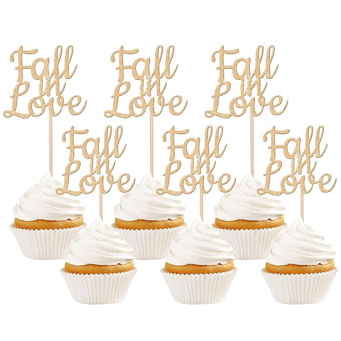 24 PCS Fall in Love Cupcake Toppers Glitter Fall Theme Bridal Shower Cupcake by ZHUOWEISM