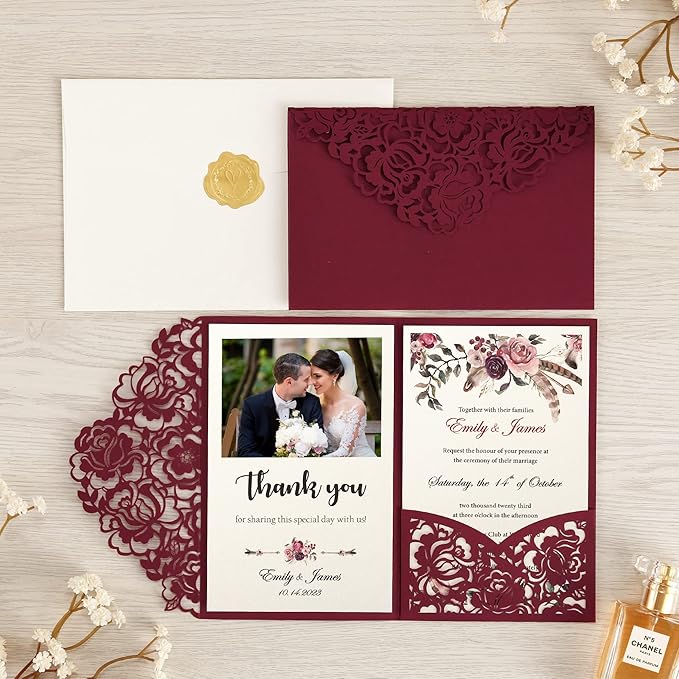 DORIS HOME 50pcs Laser Cut Wedding Invitations - Image 2