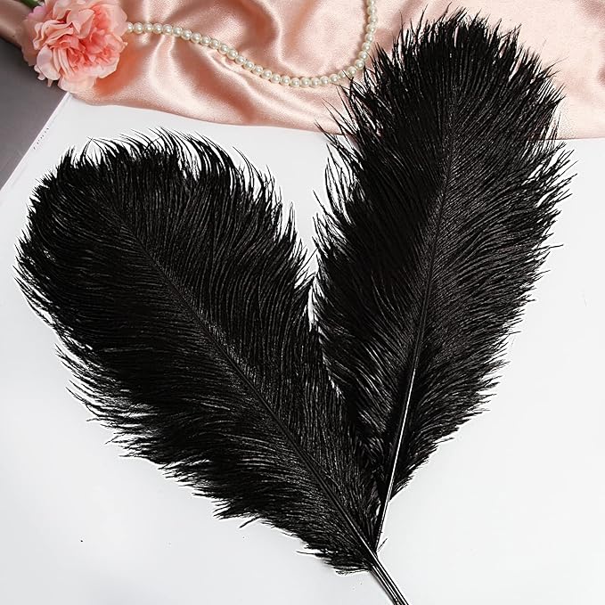 THARAHT Black Ostrich Feathers 12pcs Large Natural Bulk 16-18Inch 40cm-45cm - Image 4