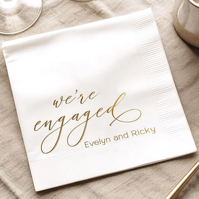 Luxury Personalized Engagement Napkins, We're Engaged, Custom Cocktail Napkins - Image 3