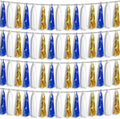 4P Navy-Blue White-Gold Foil Fringe Metallic Tassel-Garland, Tassels Banner by HYSILLA