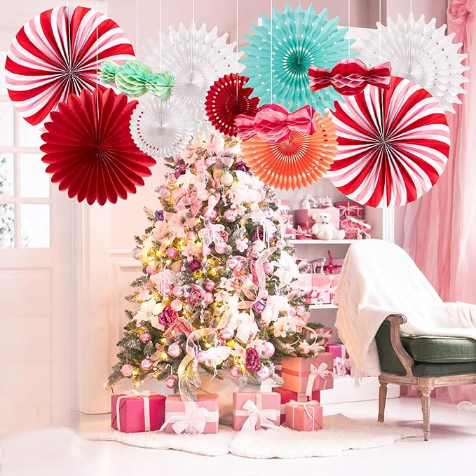 Christmas Hanging Paper Fans Decoration Christmas Peppermint Candy Hanging - Image 4