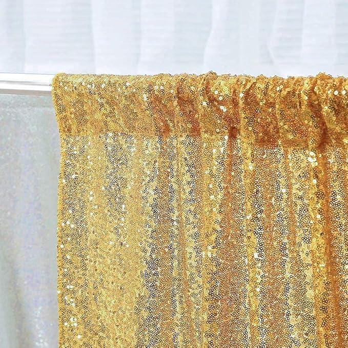 Poise3EHome Gold Backdrop Curtain, 6FT x 8FT Sequin Backdrop, Sequin Curtains - Image 4
