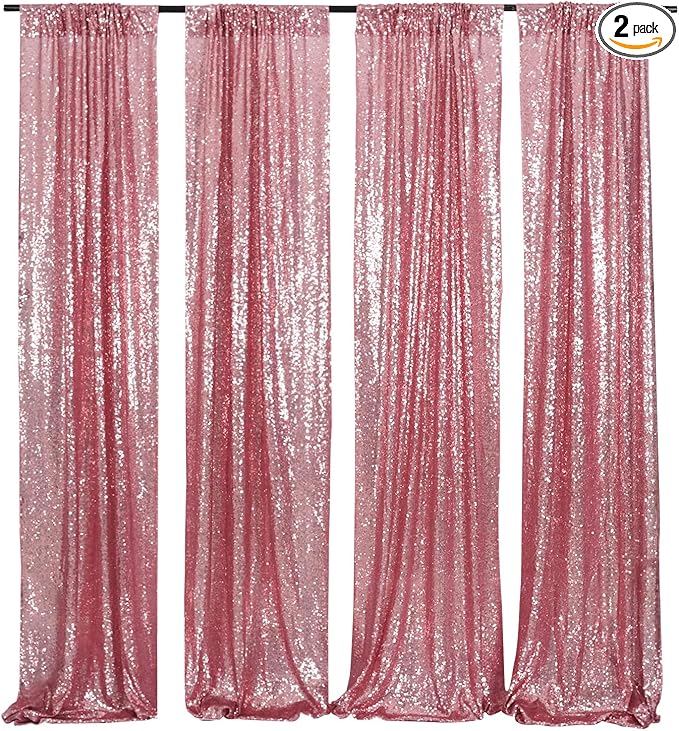 Poise3EHome Fuchsia Pink Sequin Backdrop, 4 Panels 2x8ft Glitter Curtain by Poise3EHome
