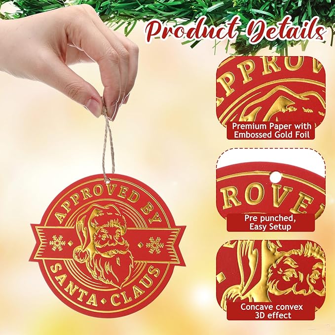 36 Pcs Christmas Gift Tag with String 3D Santa Gift Tag Gold Foil Present from - Image 4
