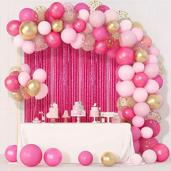 ShinyBeauty Sequin Curtains Hot Pink 2FTx8FT 4 Panels Sequin Photo Backdrop - Image 2
