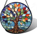 Stained Glass Window Hanging, Colorful Tree of Life Sun Catchers Glass Panel by DASTOLL