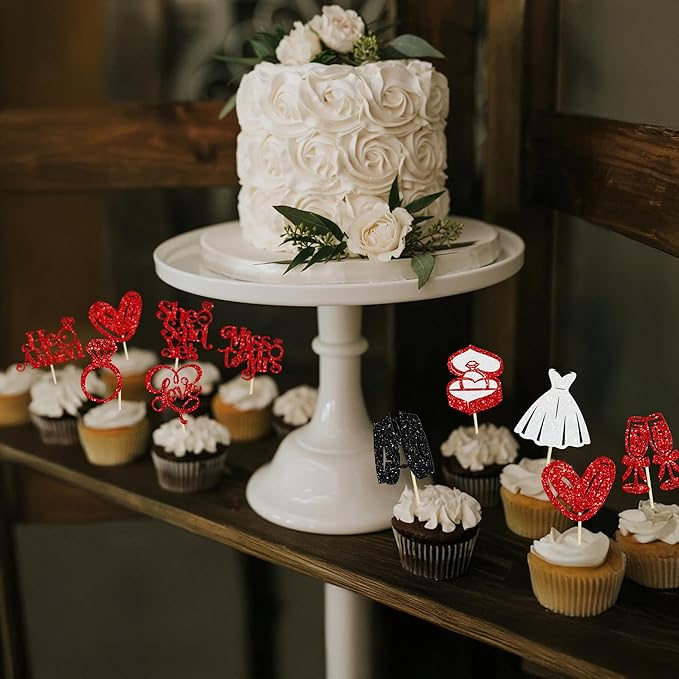 Gyufise 30Pcs She Said Yes Cupcake Toppers Glitter Diamond Ring I Do Love - Image 5
