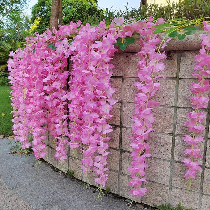 24 Pack Artificial Fake Wisteria Vine Ratta Hanging Garland Silk Flowers String - Image 4