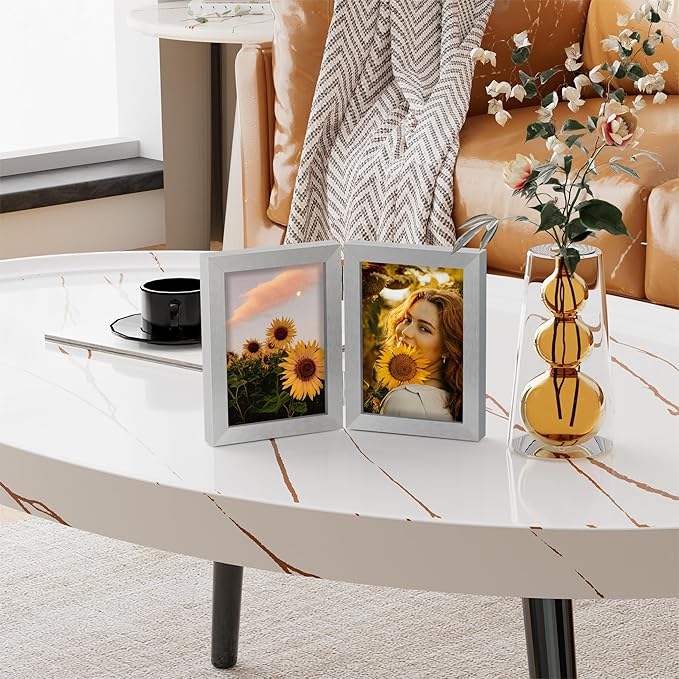 decorUhome Double 5x7 Picture Frame Vertical, Engineered Wood Bifold Photo Frame - Image 2