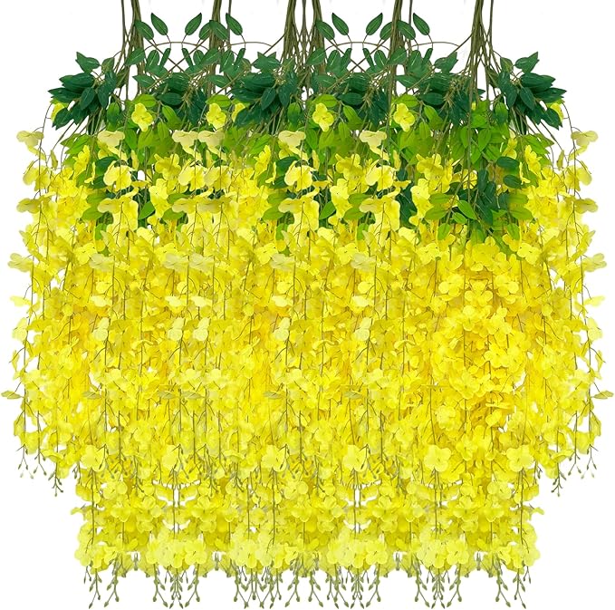 24 Pack Yellow Wisteria Hanging Flowers Garland, 3.77 Feet Artificial Flower by Luerbi