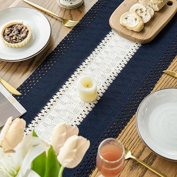 Artoid Mode Dark Blue Farmhouse Rustic Table Runner, Seasonal Hollow Kitchen - Image 4