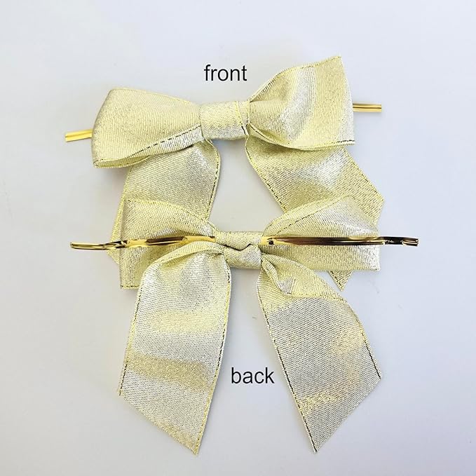 36pcs 4-1/2" Metallic Gold Glitter Ribbon Bows - Image 4
