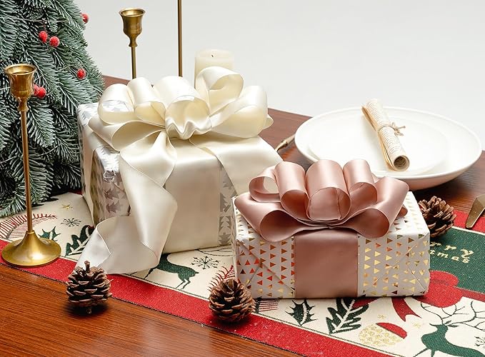 Ivory Satin Ribbon Double-Faced Wired Ribbons - Image 4
