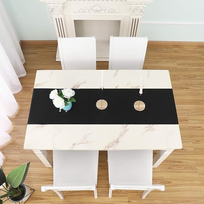 DUALIFE Jet Black Table Runner 14x72 inch Solid Color Thick Polyester - Image 2