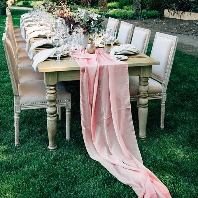 10 Pack 10ft Baby Pink Chiffon Table Runners Wedding Table Runner Sheer - Image 8