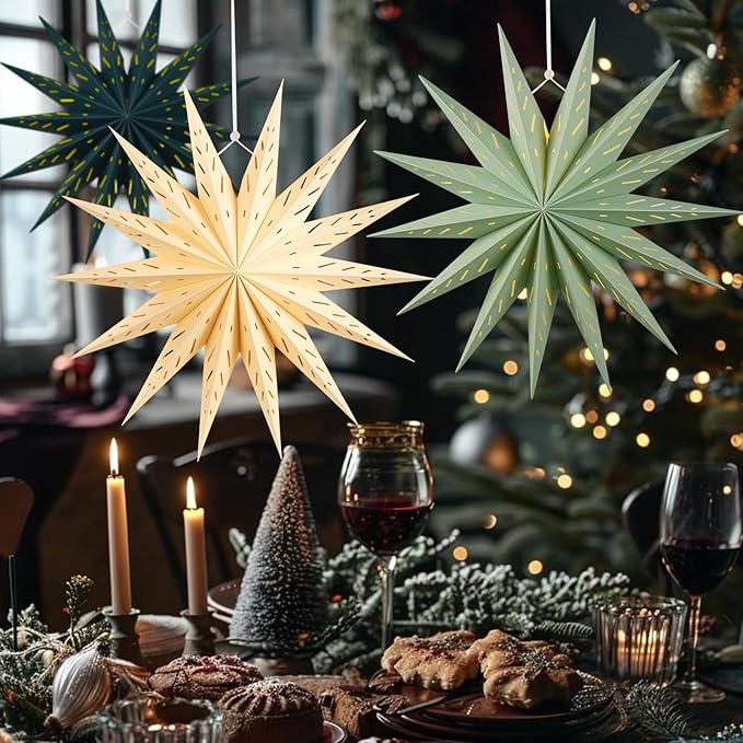 3Pcs 14-Pointed 18 Inch Paper Star Decorations Christmas Party Decorations Sage - Image 5