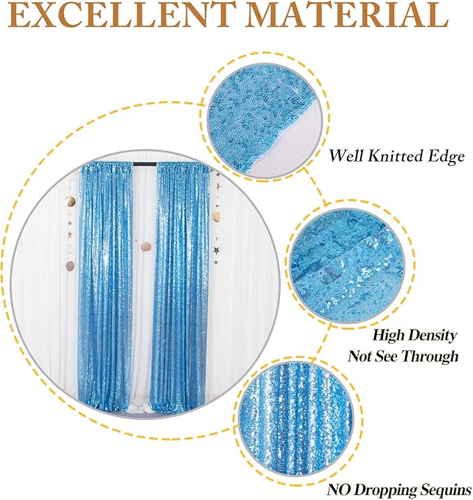 ShinyBeauty Sequin Curtains 4 Panels Baby Blue | Sparkle Photo Backdrop - Image 5