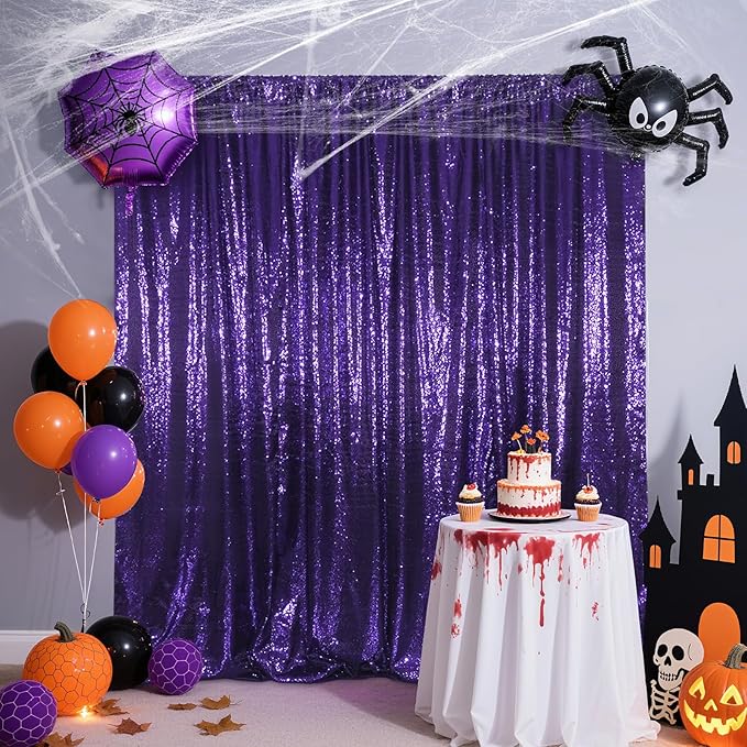 Poise3EHome 10Ft x 10Ft Purple Sequin Backdrop Curtain, Glitter Thick Satin by Poise3EHome
