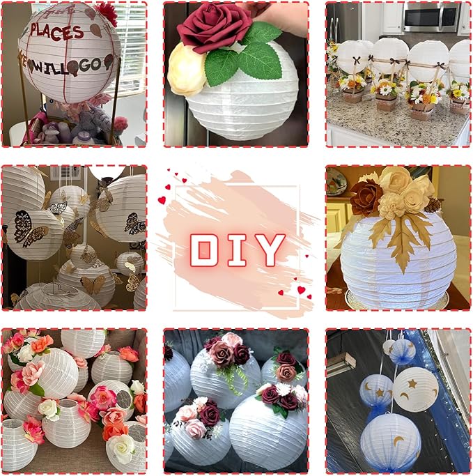 12Pcs Round Paper Lanterns Assorted Sizes - Image 4