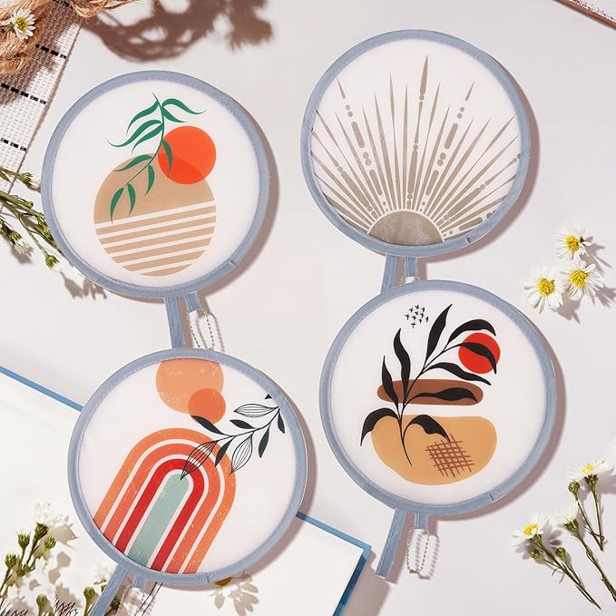 4Pcs Bohemian Round Foldable Hand Fan Japanese Foldable Fan Style Handheld - Image 5