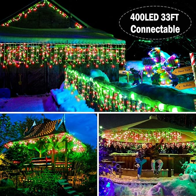 KNONEW Christmas Lights Outdoor Decorations 400 LED 33ft 8 Modes Curtain Fairy - Image 6