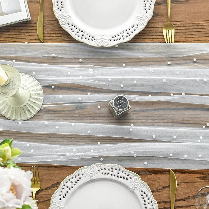 Artoid Mode Pearl Gauze Table Runner 59x120 Inch, Seasonal Sheer Kitchen Dining - Image 2